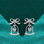 S925 Sterling Silver Moissanite Bow Bell Earrings Christmas Jewelry