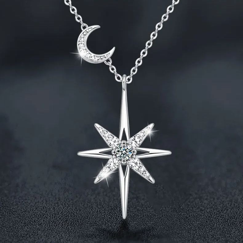 S925 Sterling Silver Moissanite Eight Awn Star Necklace