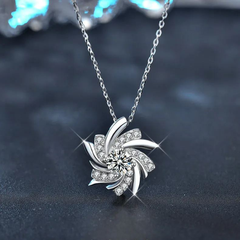 S925 Sterling Silver Moissanite Windmill Necklace