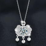 S925 Sterling Silver Moissanite Good Fortune Safety Lock Necklace