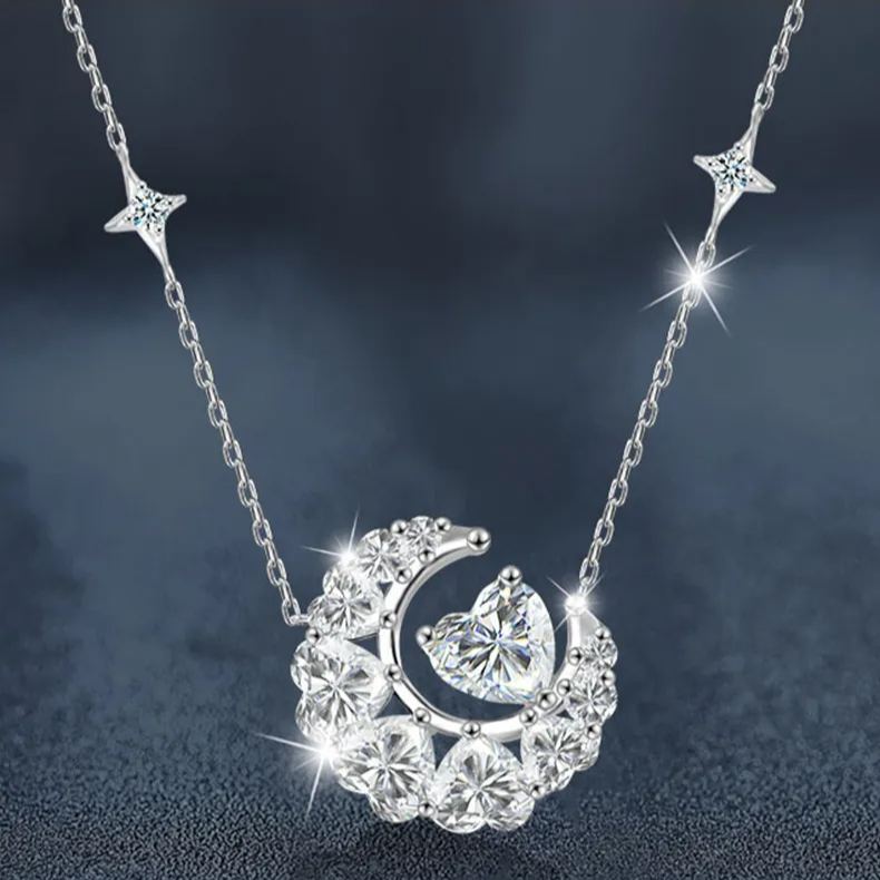 S925 Sterling Silver Moissanite Star Moon Necklace