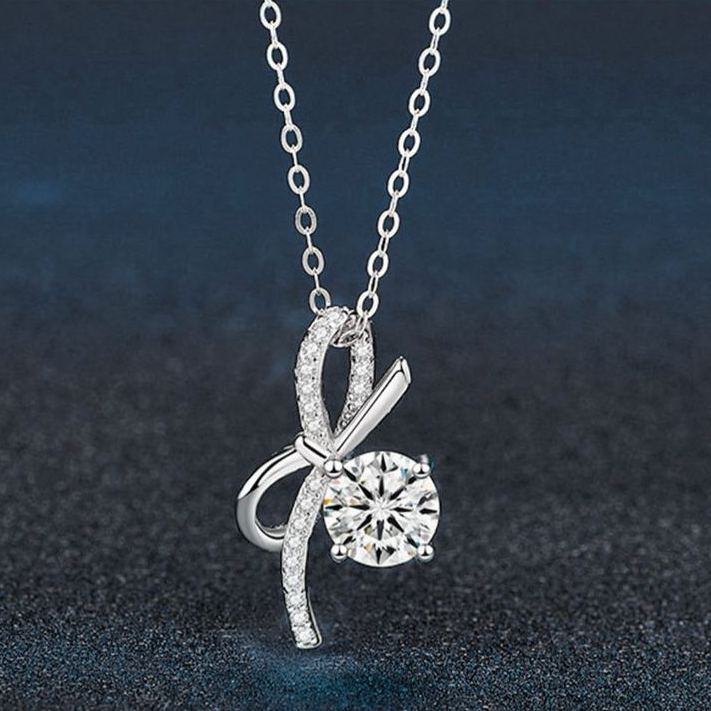 S925 Sterling Silver Bow Moissanite Necklace