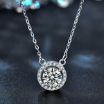S925 Sterling Silver Moissanite Round Pendant Classic Style Necklace
