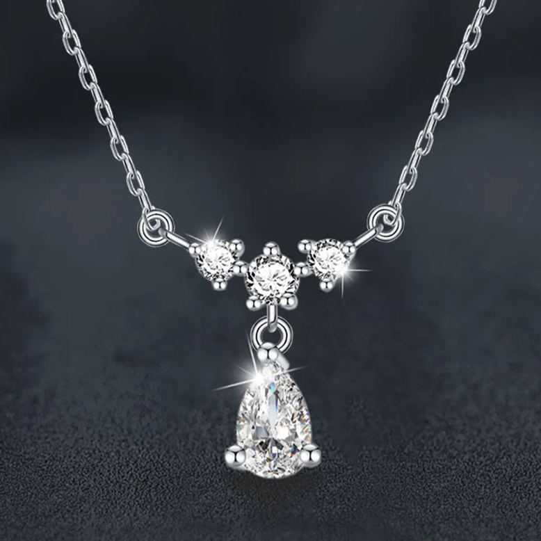 S925 Sterling Silver Moissanite Tassel Water Drop Necklace