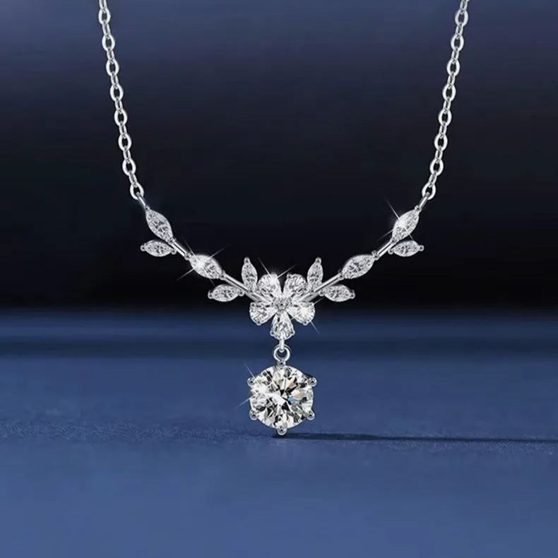 S925 Sterling Silver Moissanite Flower Wheat Necklace