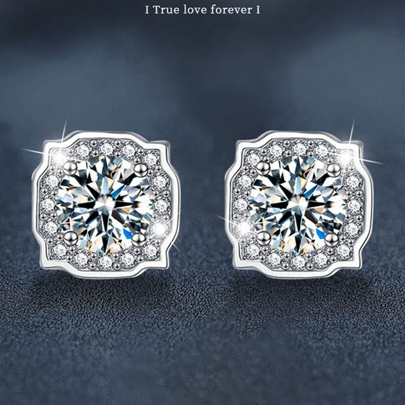 Moissanite & S925 Silver Square Stud Earrings