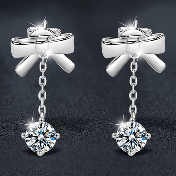 Premium & Niche Tassel Earrings — 925 Silver & Moissanite Bowknot Design