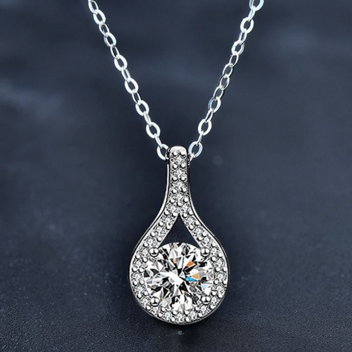 S925 Sterling Silver Moissanite Water Drop Pendant Necklace