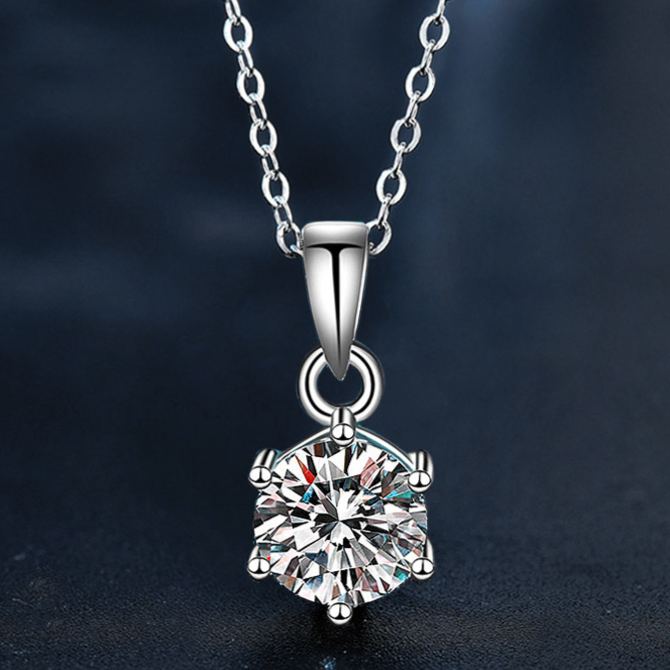 S925 Sterling Silver Moissanite Six Claw Pendant Necklace