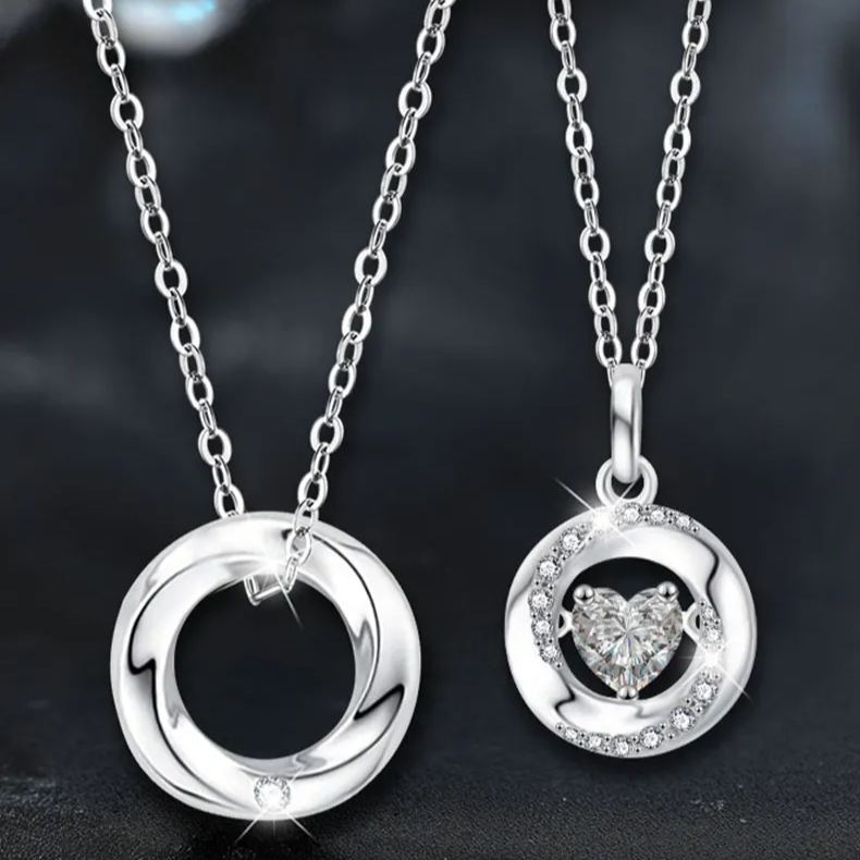 S925 Sterling Silver Moissanite Heart-Shaped Pendant Mobius Couple Necklace