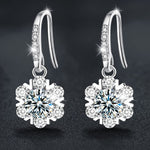 Christmas Earrings: 925 Sterling Silver Snowflake & Moissanite Ear Hooks