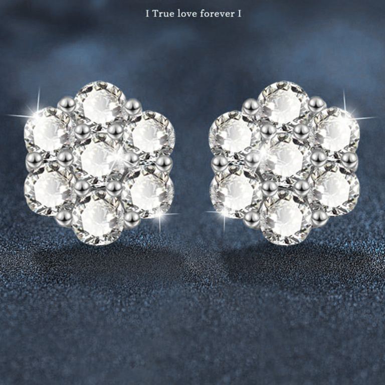 Moissanite Stud Earrings — 925 Sterling Silver, Elegant Petal and Snowflake Design