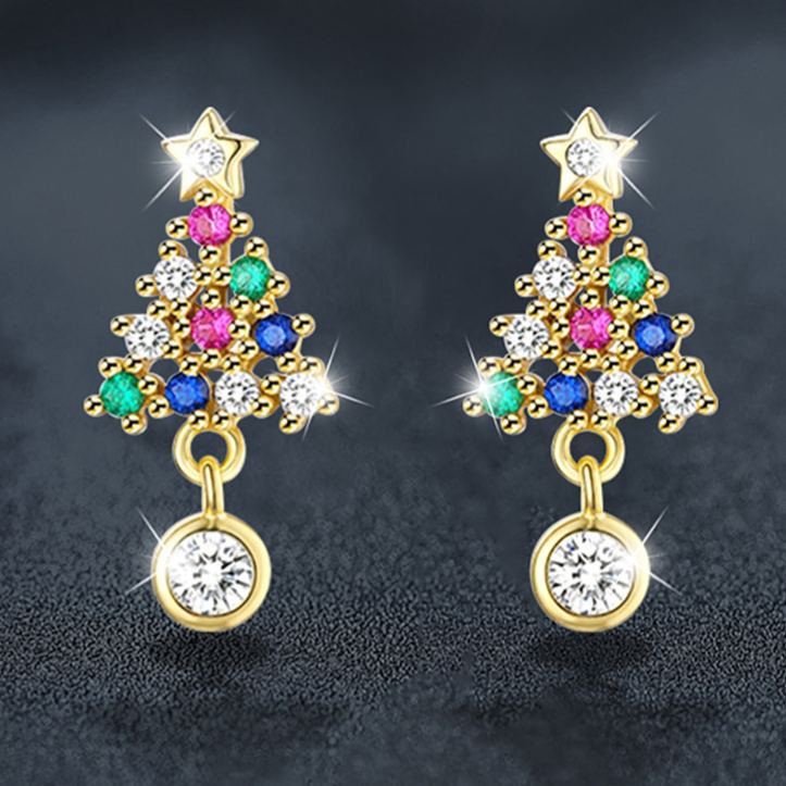 Moissanite Colorful Diamond Christmas Tree Stud Earrings — 925 Sterling Silver