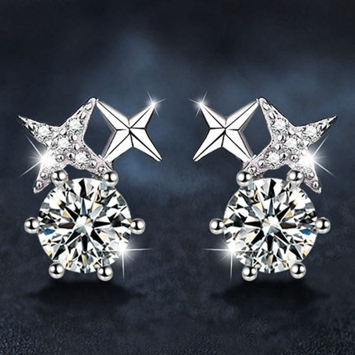 925 Silver Octagram Moissanite Stud Earrings