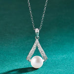 S925 Sterling Silver Moissanite V-Shaped Pearl Necklace