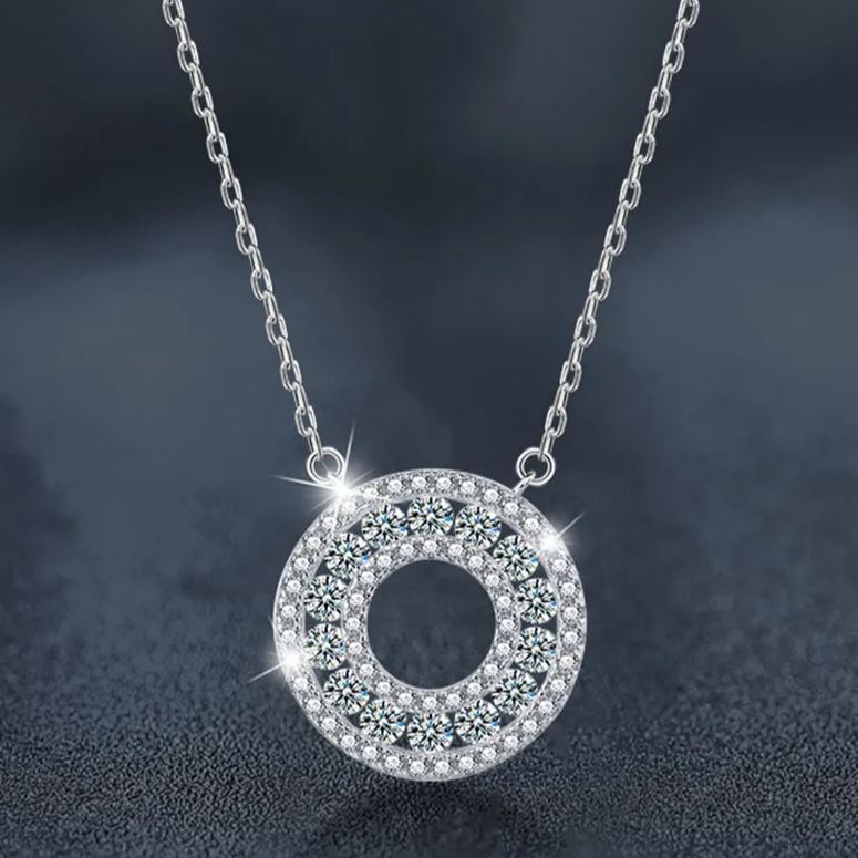 S925 Sterling Silver Moissanite round Pendant Necklace