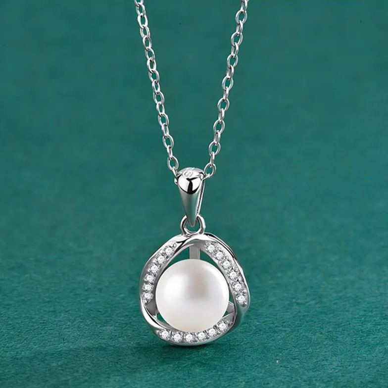 S925 Sterling Silver Moissanite Pearl Necklace
