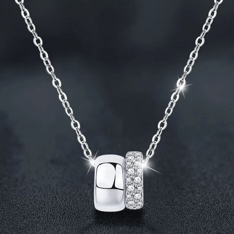 S925 Sterling Silver Moissanite Double Ring Necklace