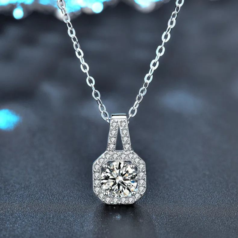 S925 Sterling Silver Moissanite Princess Square Bag Clavicle Pendant Necklace