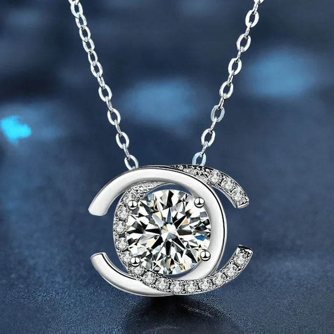 S925 Sterling Silver Moissanite Double C Letter Pendant Necklace