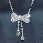 S925 Sterling Silver Moissanite Tassel Bow Pendant Necklace
