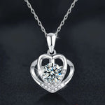 S925 Sterling Silver Moissanite Heart-to-Heart Pendant Necklace