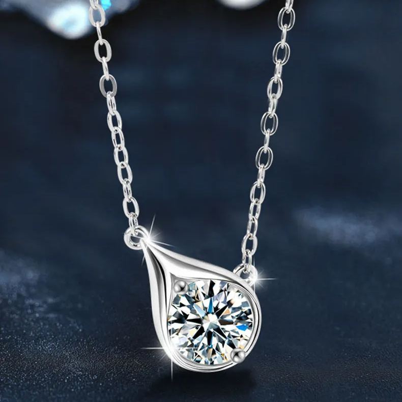 S925 Sterling Silver Moissanite Water Drop Pendant Necklace