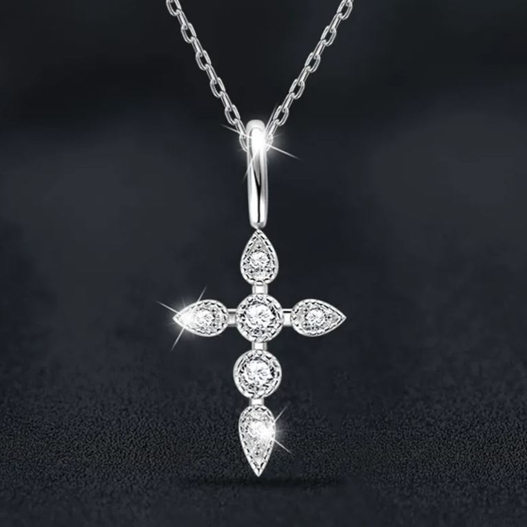 S925 Sterling Silver Moissanite Cross Necklace