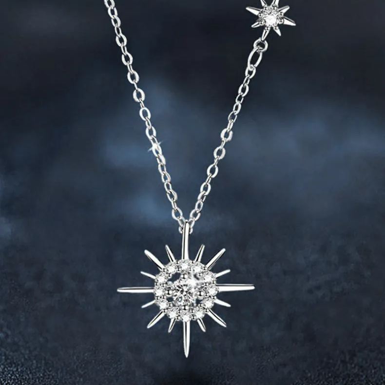S925 Sterling Silver Moissanite Sun Pendant Necklace