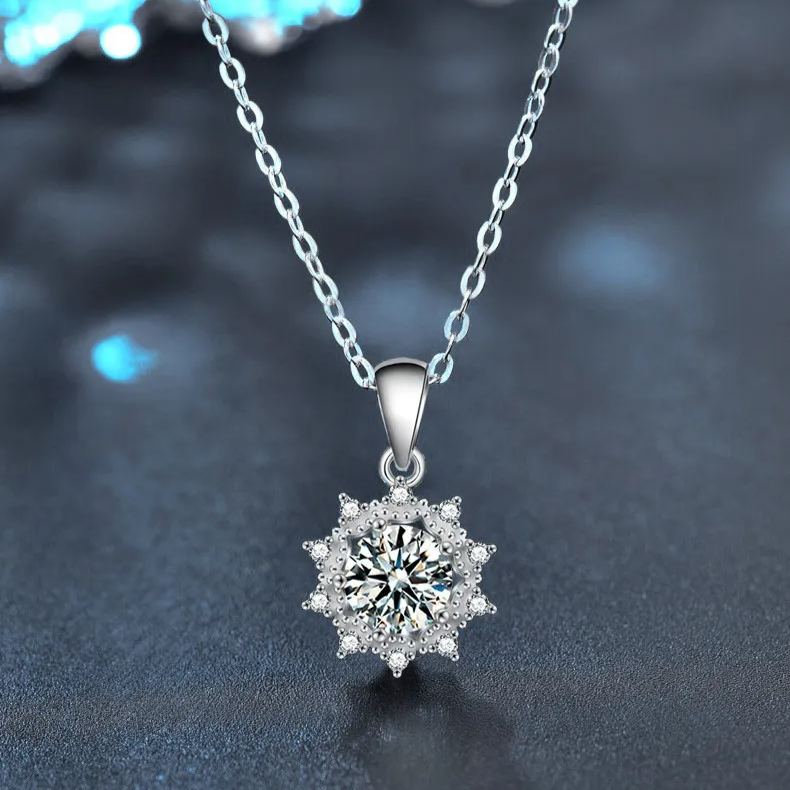 S925 Sterling Silver Moissanite SUNFLOWER Pendant Necklace
