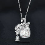 S925 Silver Moissanite Pendant Bow Square Necklace