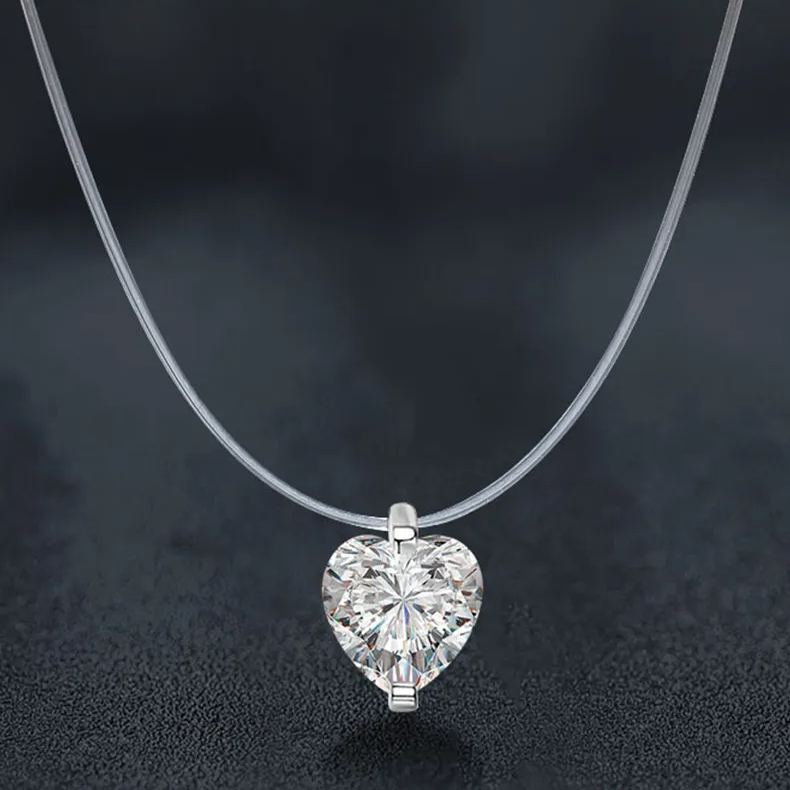S925 Sterling Silver Moissanite Heart-Shaped Fish Line Necklace