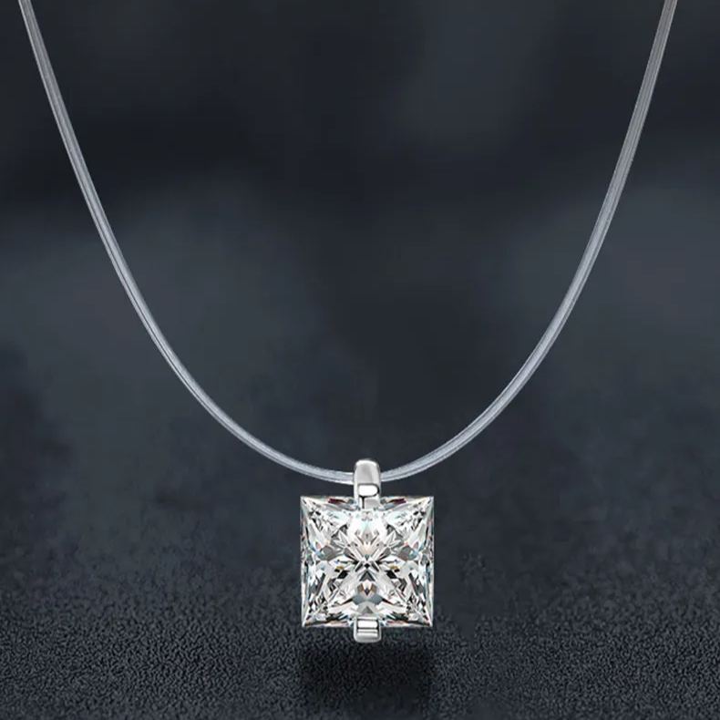 S925 Sterling Silver Moissanite Square Pendant Mermaid Necklace