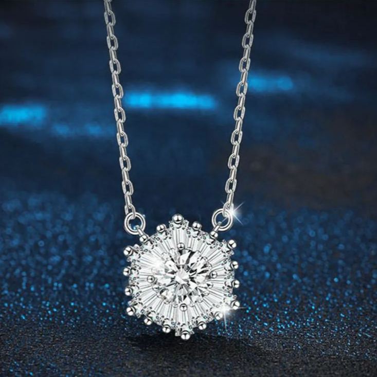 S925 Sterling Silver Moissanite Ice Flower Pendant Necklace