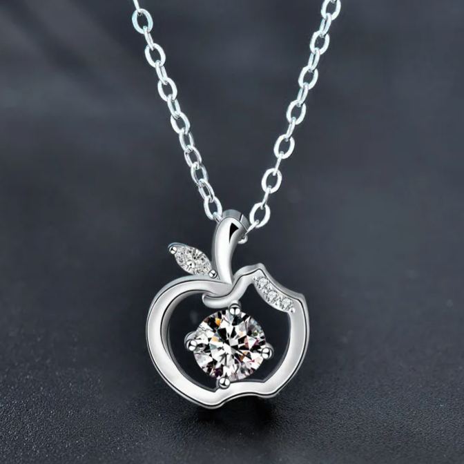 S925 Sterling Silver Apple Clavicle Moissanite Pendant Christmas Eve Gift Necklace