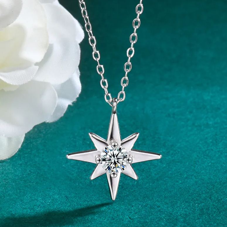 S925 Sterling Silver Moissanite Pendant Hexagram Necklace