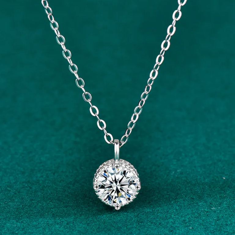 S925 Sterling Silver Moissanite Four Claw Pendant Necklace