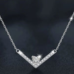 S925 Sterling Silver Moissanite V-Shaped Heart Necklace