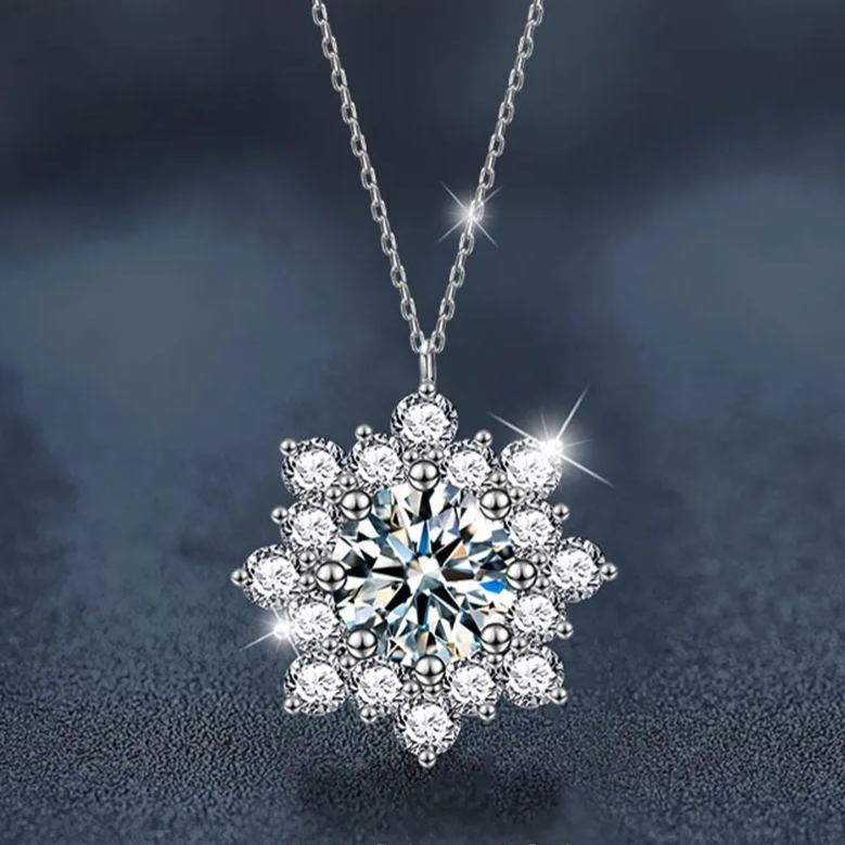 S925 Sterling Silver Moissanite SUNFLOWER Pendant Necklace
