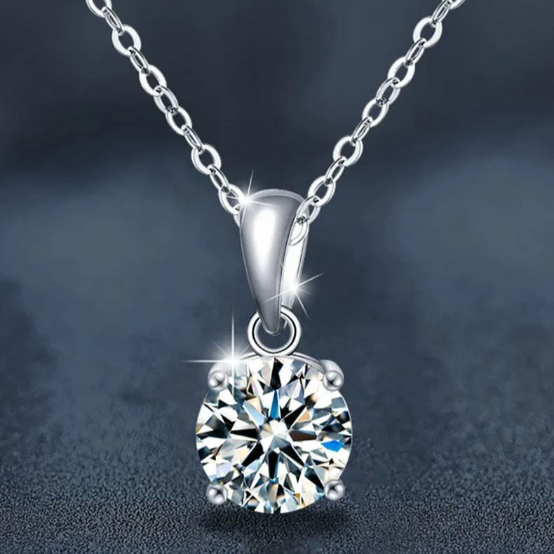 S925 Sterling Silver Moissanite Classic Four-Claw Pendant Necklace