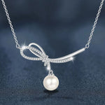 S925 Sterling Silver Moissanite Bow Pearl Pendant Necklace