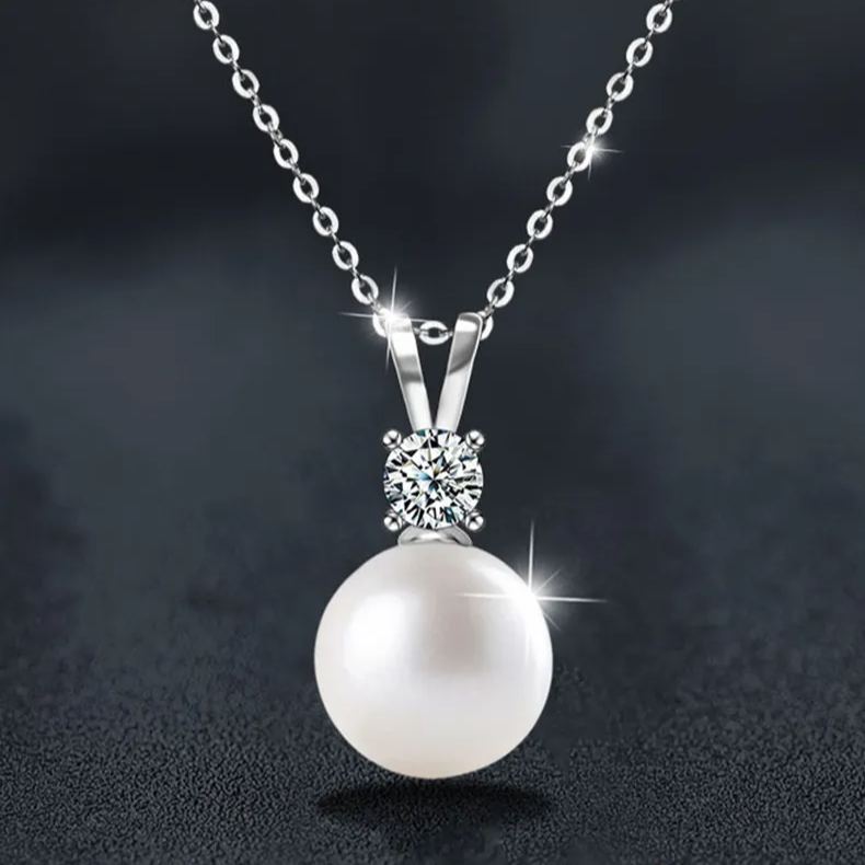 S925 Sterling Silver Moissanite Pearl Necklace
