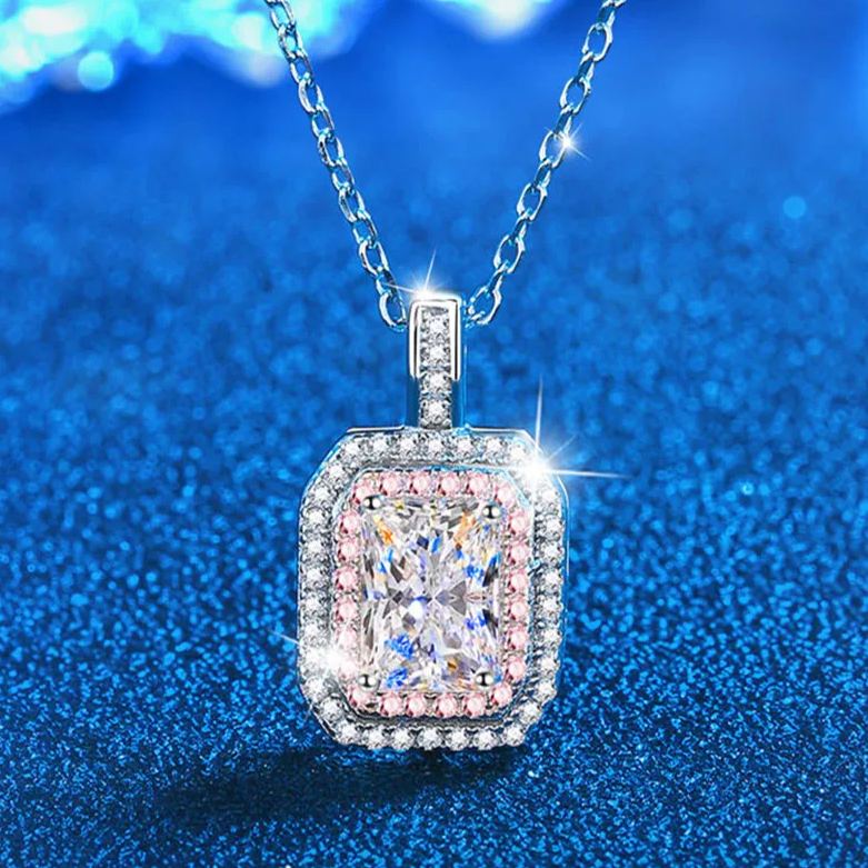 S925 Sterling Silver Moissanite Rectangular Pendant Square Sugar Necklace