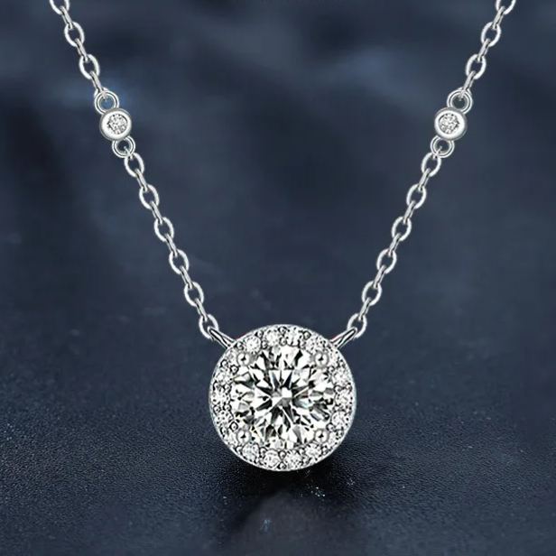 S925 Sterling Silver Moissanite Starry Sky round Bag Pendant Necklace