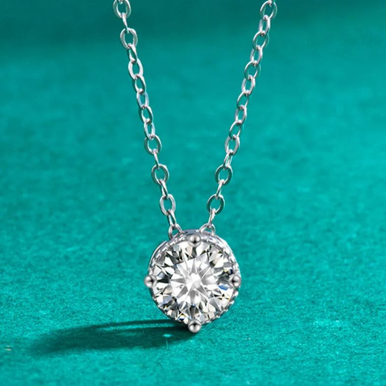S925 Sterling Silver Moissanite Simple round Cake Pendant Necklace