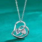 S925 Sterling Silver Double Love Moissanite Pendant Necklace