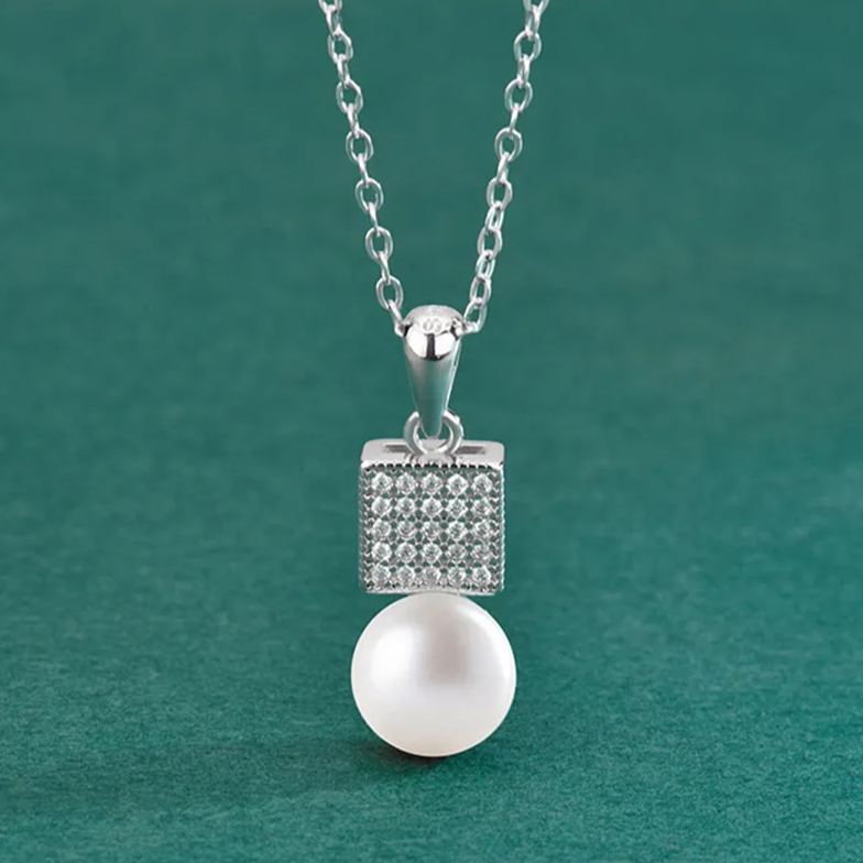 S925 Sterling Silver Moissanite Pearl Pendant Necklace