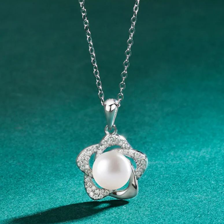 S925 Sterling Silver Moissanite Natural Pearl Pendant Necklace