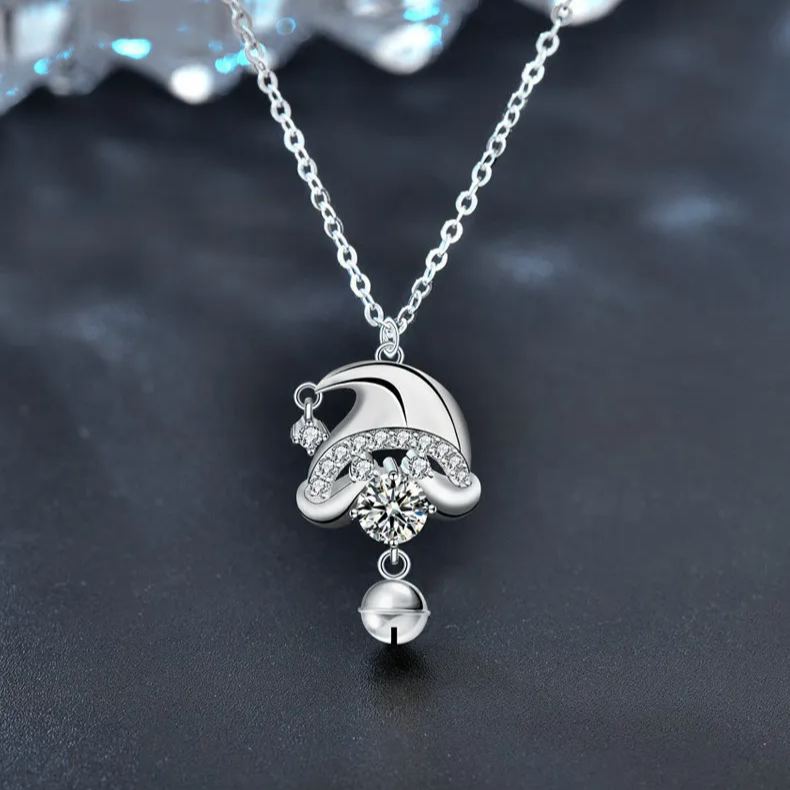 S925 Sterling Silver Moissanite Santa Claus Pendant Necklace