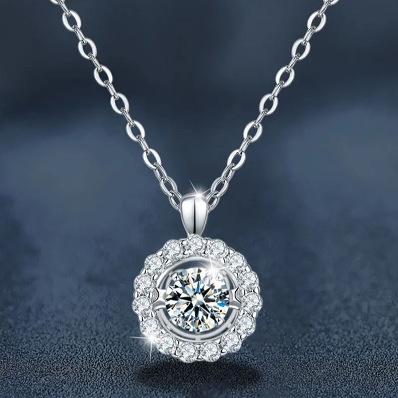 S925 Sterling Silver Moissanite Round Pendant Necklace